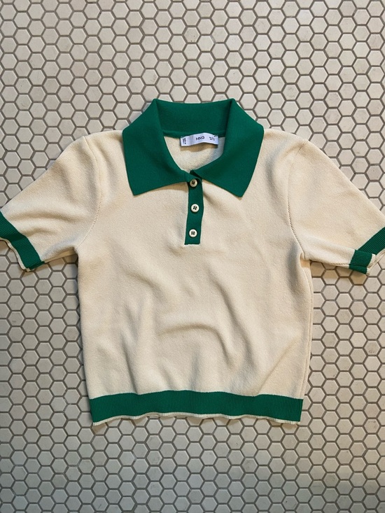 Mango Sweaters - Mango Polo Sweater-Kelly Green/Cream